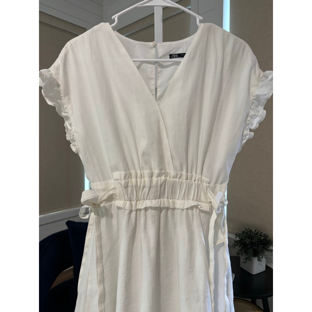Zara White Mini Dress with Adjustable Waist, Women’s Size Small - Picture 4 of 9